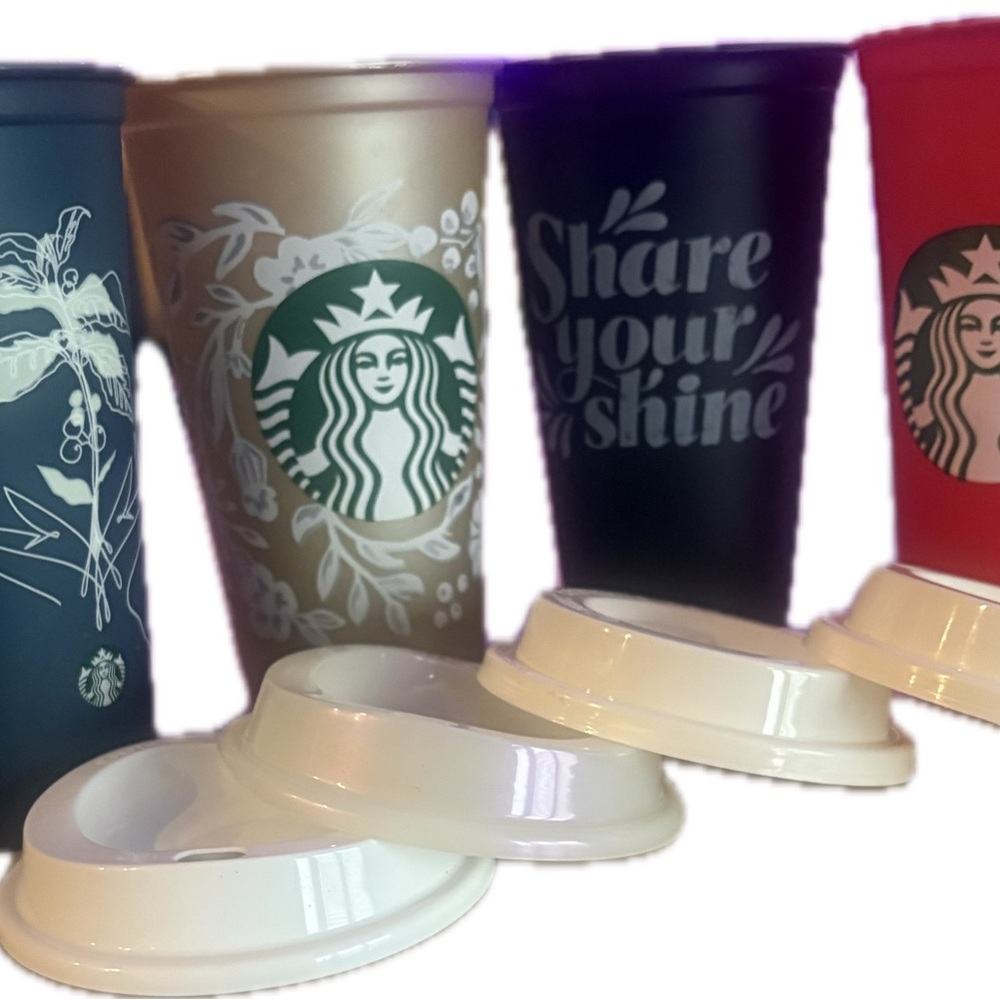 Starbucks Red, Black, Blue and Gold Reusable Hot/Cold Cups!